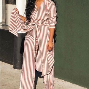 New Two Piece Striped Jacket And Pants Set Small